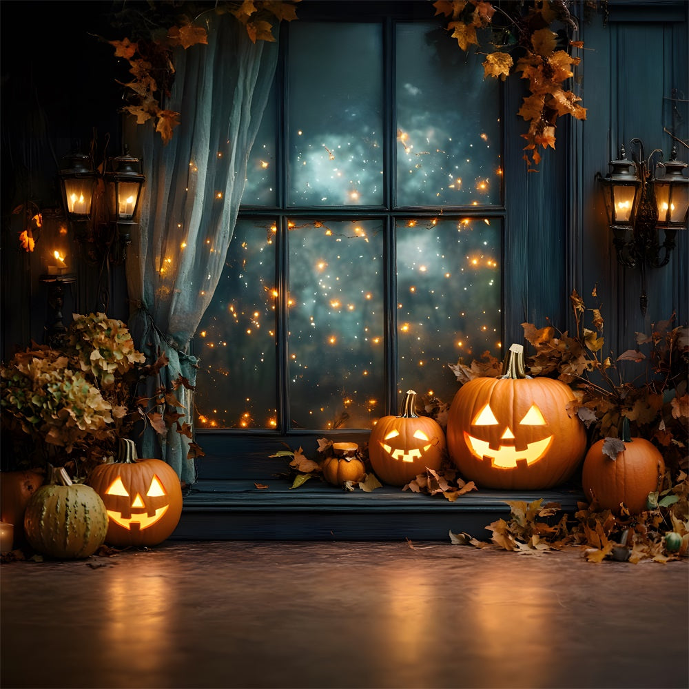 Halloween Fenster Lichterkette Kürbis Hintergrund RR9-101