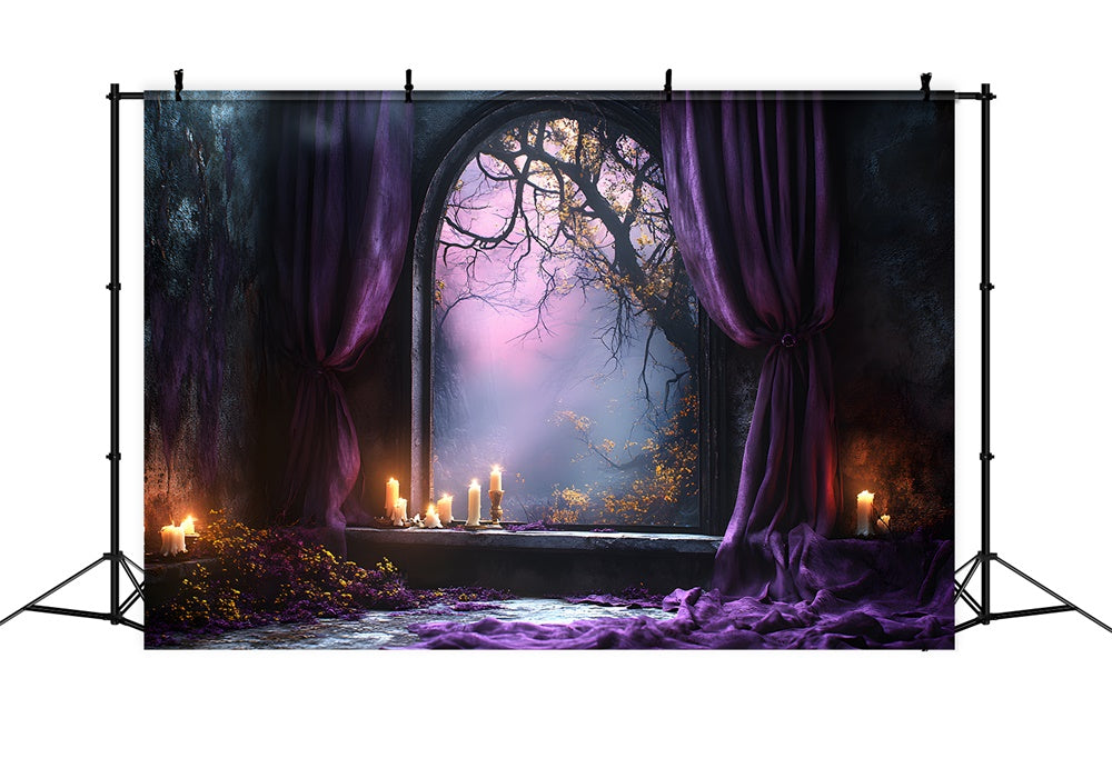 Halloween Waldbogen Tür Lila Vorhang Hintergrund RR9-102
