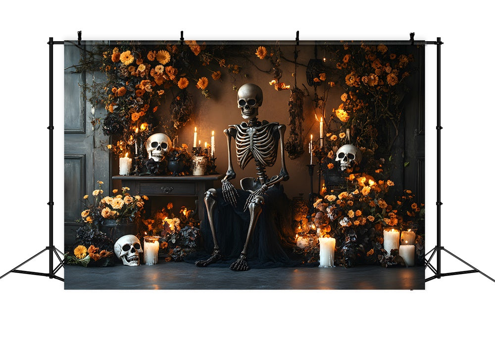 Gespenstische Halloween Skelett-Kerzen Blumen-Hintergrund RR9-103