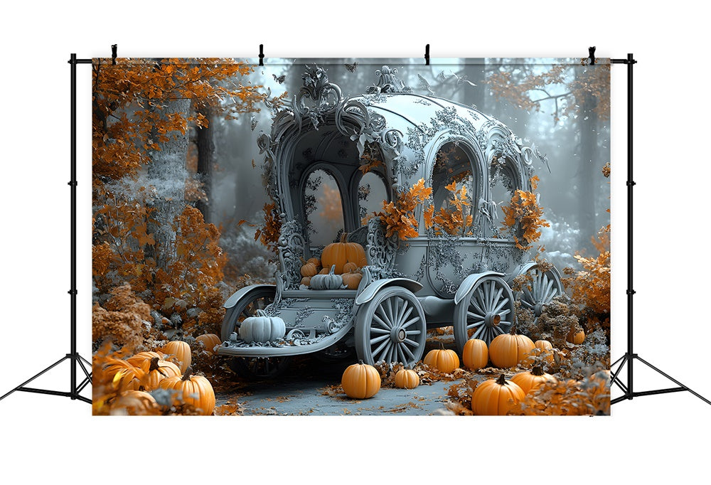 Halloween Stiller Ahorn Wald Kürbis Wagen Hintergrund RR9-104