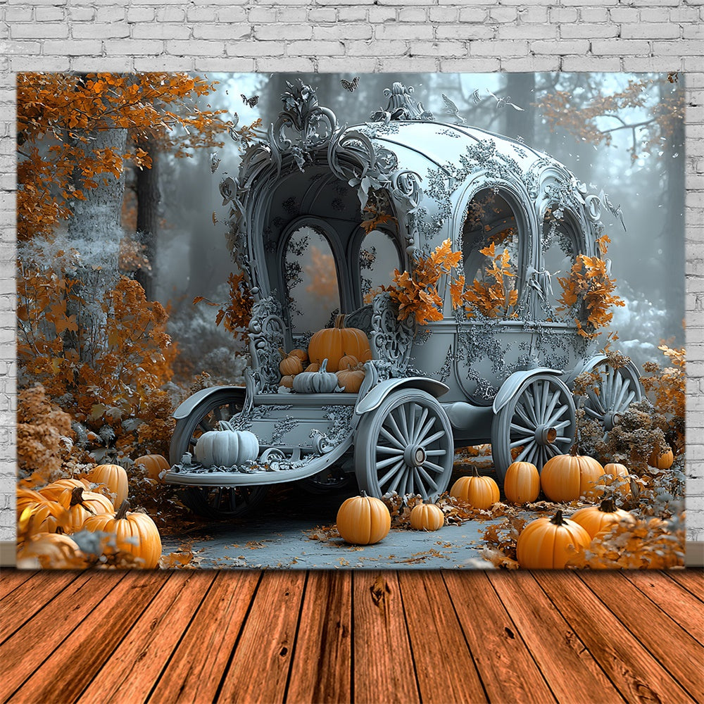 Halloween Stiller Ahorn Wald Kürbis Wagen Hintergrund RR9-104