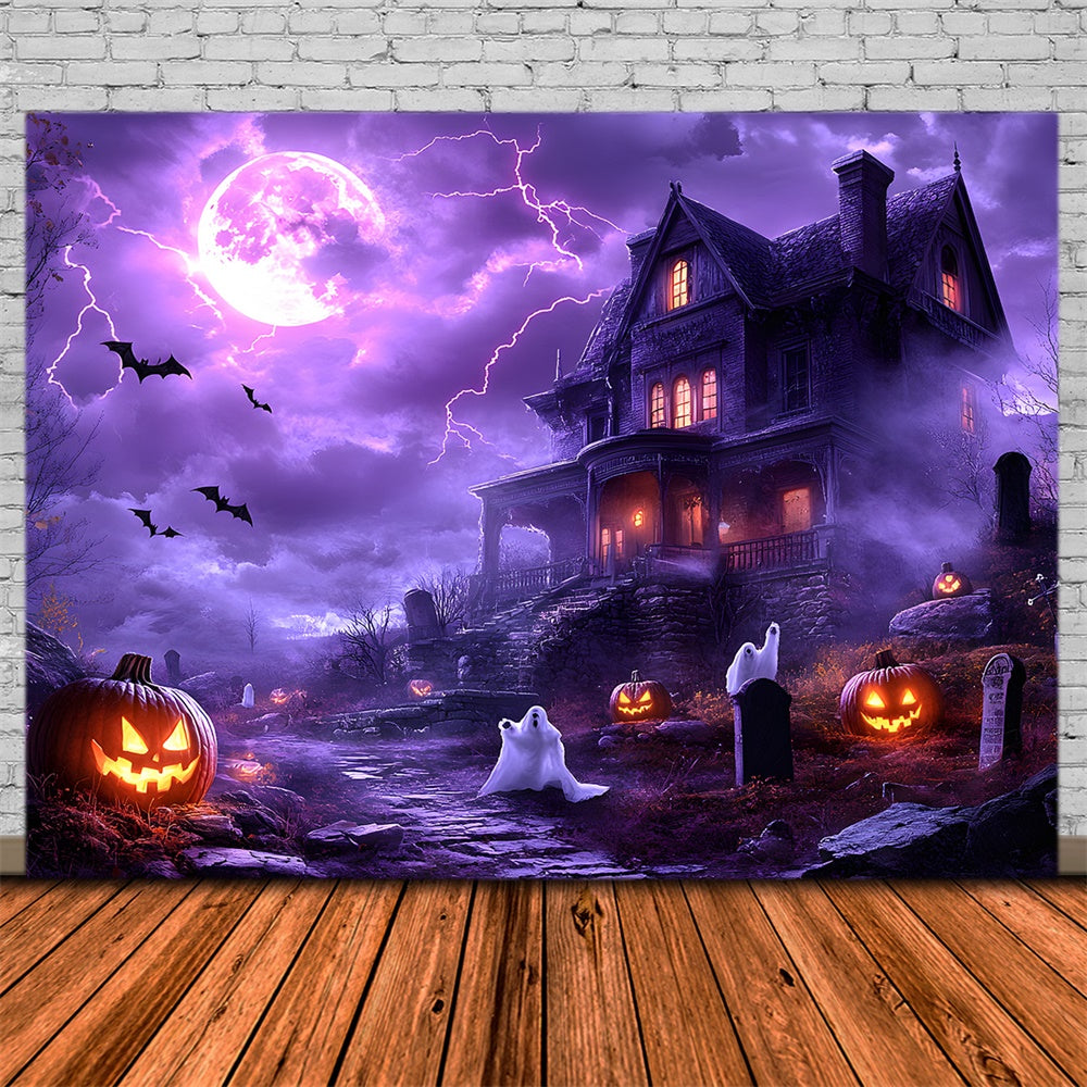 Halloween Lila Nachthimmel Blitz Gespenst Kulisse RR9-108