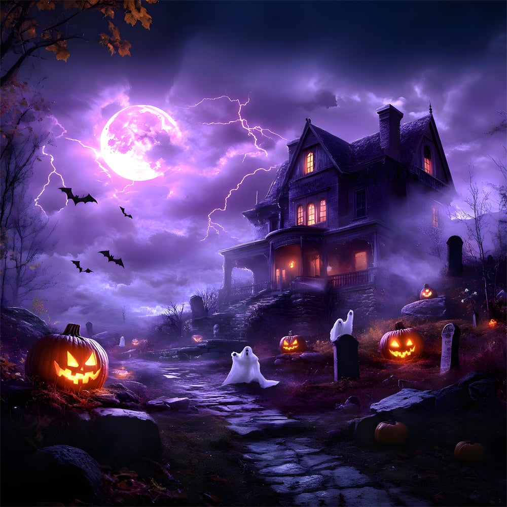 Halloween Lila Nachthimmel Blitz Gespenst Kulisse RR9-108