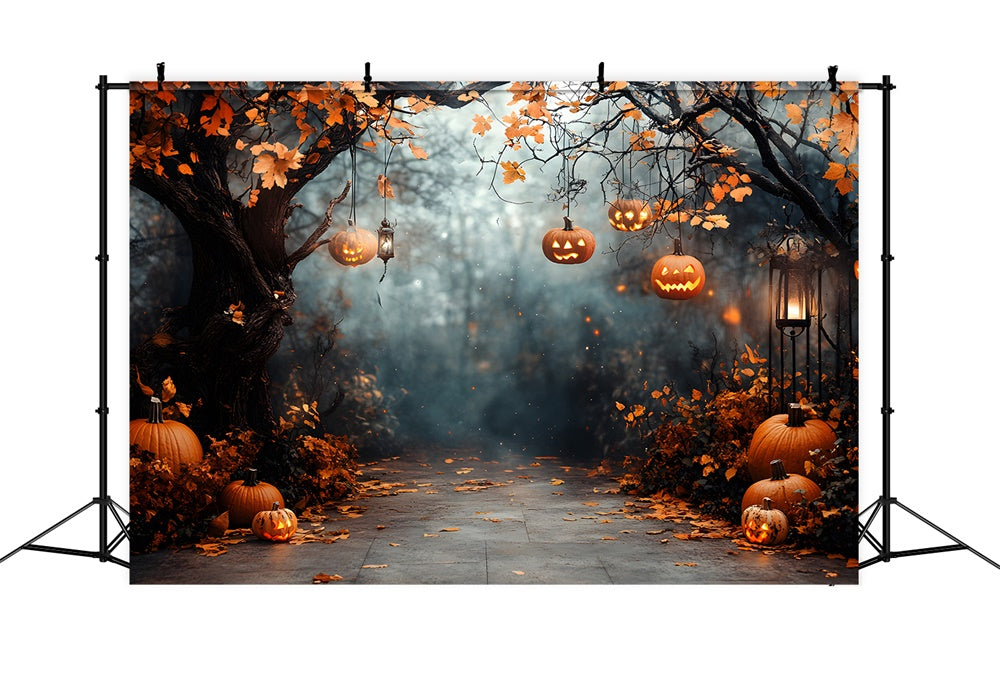 Halloween Kürbis Lichterkette Wald Hintergrund RR9-117