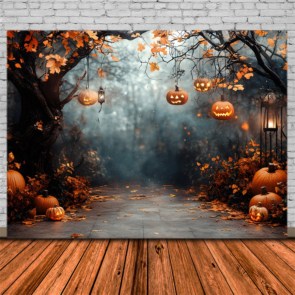 Halloween Kürbis Lichterkette Wald Hintergrund RR9-117