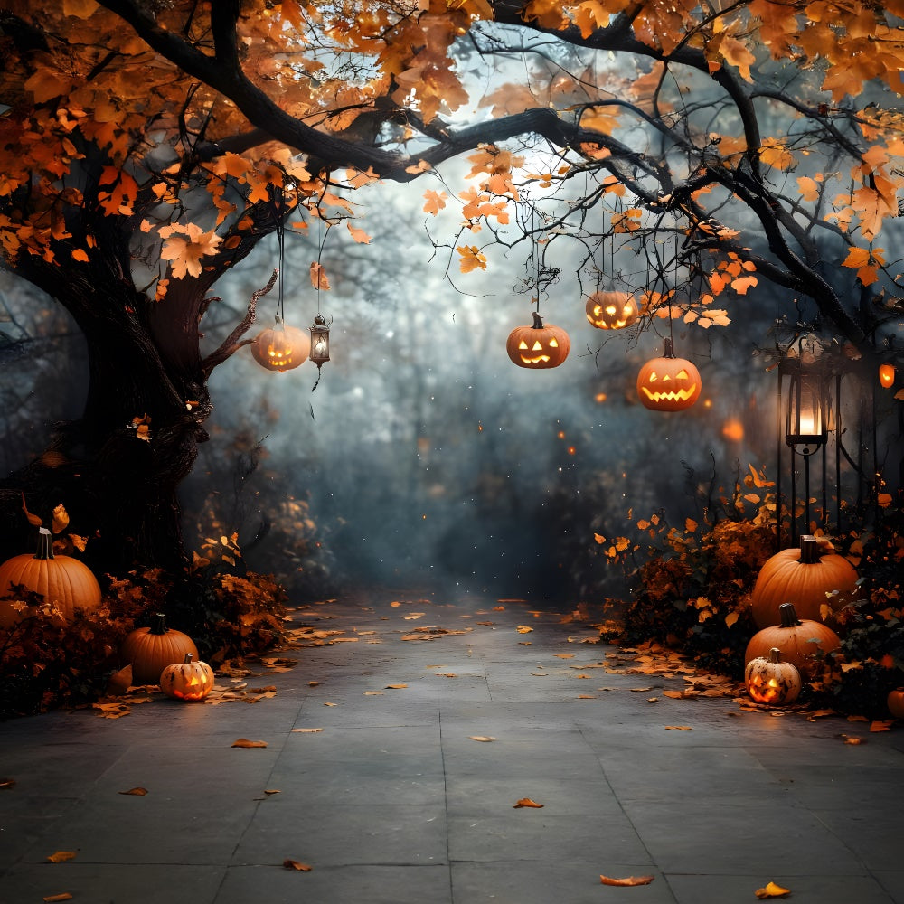 Halloween Kürbis Lichterkette Wald Hintergrund RR9-117