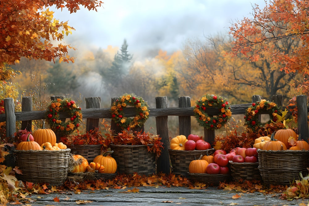 Herbstliche Waldzaun-Kürbis-Ernte-Kulisse RR9-8