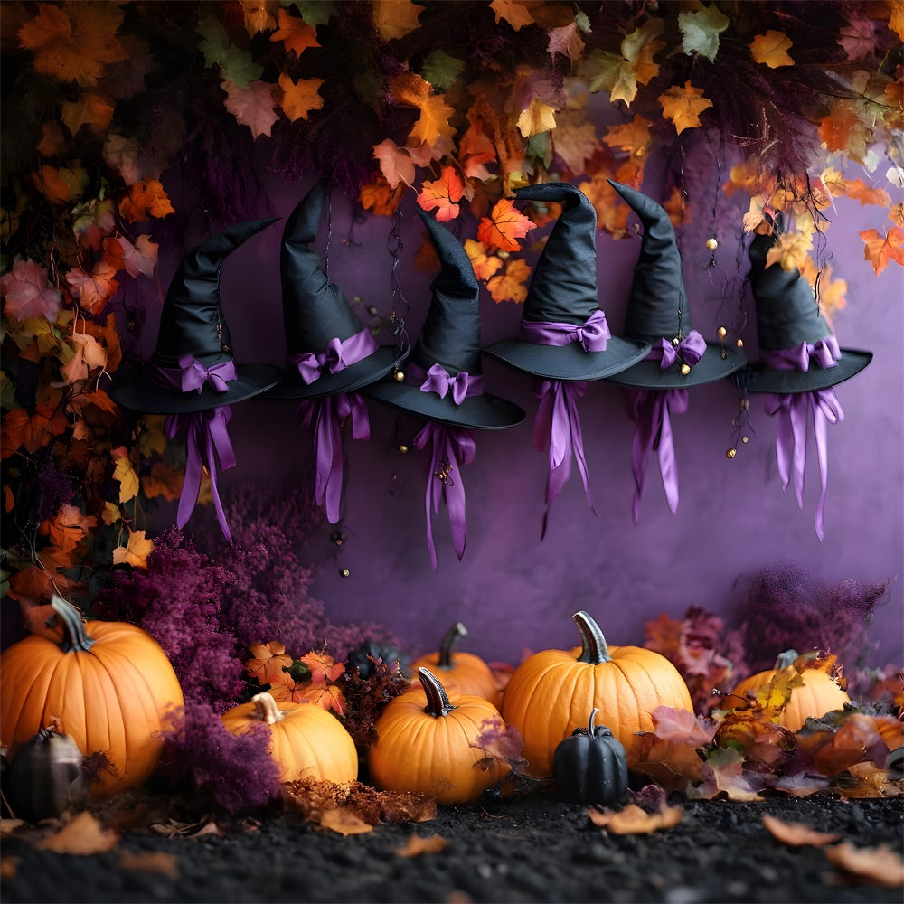 Halloween Hut Kürbis Lila Wandhintergrund RR9-81