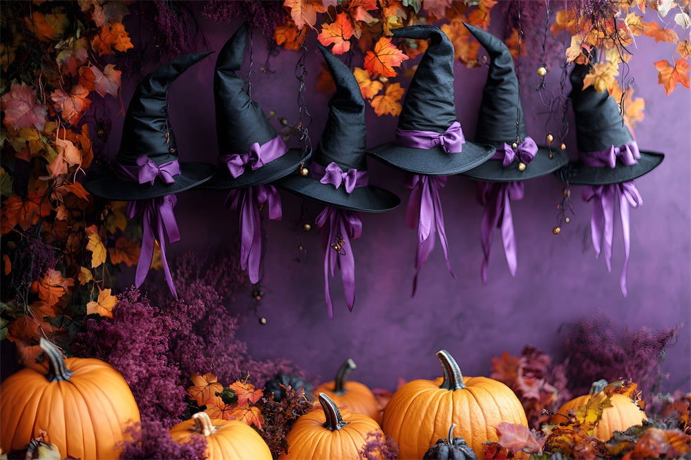 Halloween Hut Kürbis Lila Wandhintergrund RR9-81