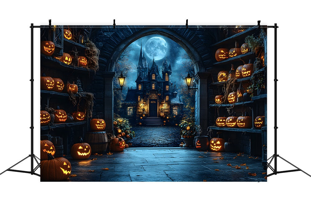 Halloween Gespenstisches Schloss Glühender Kürbis Backdrop RR9-82
