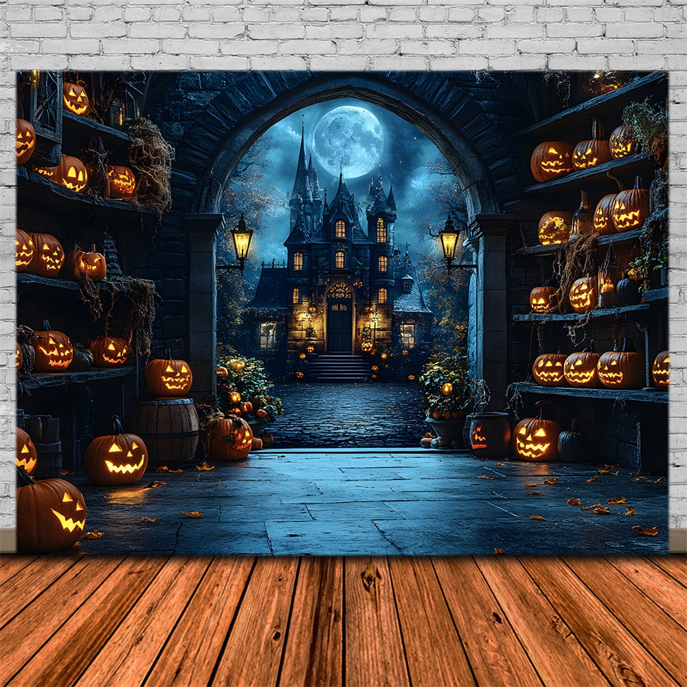 Halloween Gespenstisches Schloss Glühender Kürbis Backdrop RR9-82