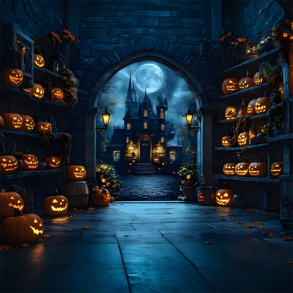 Halloween Gespenstisches Schloss Glühender Kürbis Backdrop RR9-82