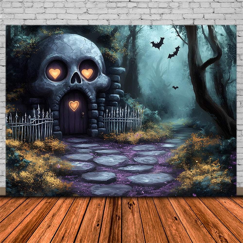 Halloween Skelett-Haus Gruseliger Wald Hintergrund RR9-84