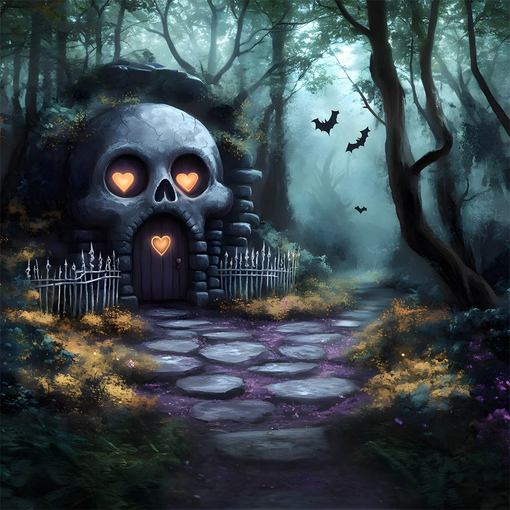 Halloween Skelett-Haus Gruseliger Wald Hintergrund RR9-84