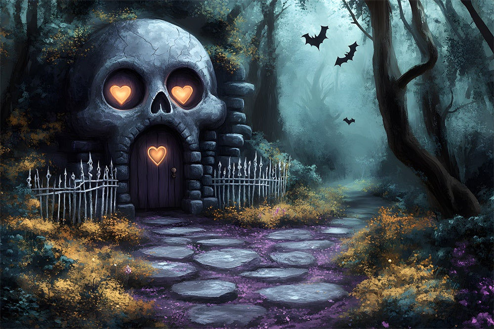 Halloween Skelett-Haus Gruseliger Wald Hintergrund RR9-84