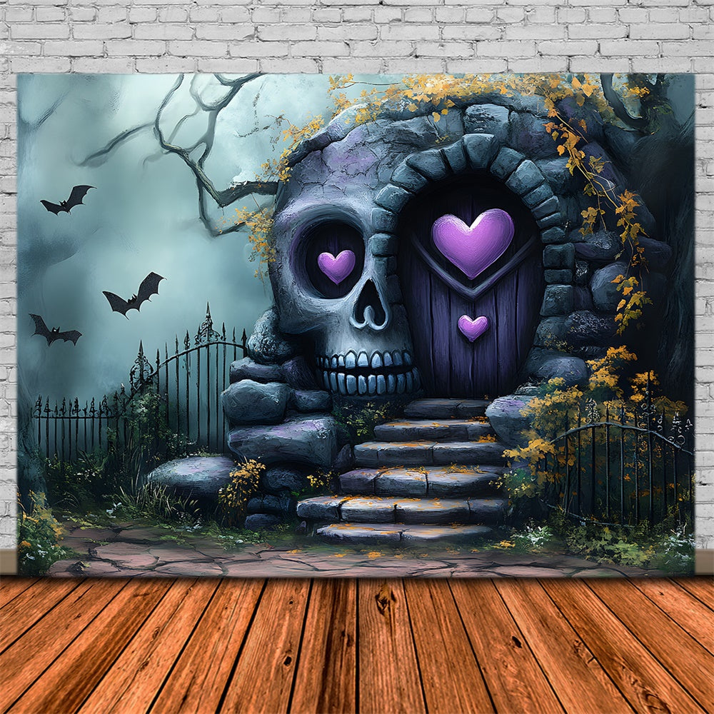 Halloween Nebelwald Skelett Haus Hintergrund RR9-85