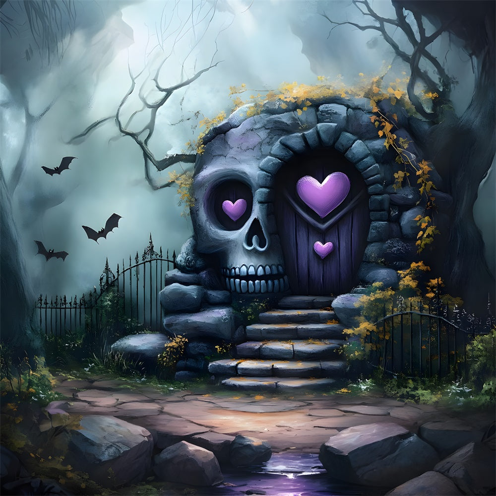 Halloween Nebelwald Skelett Haus Hintergrund RR9-85