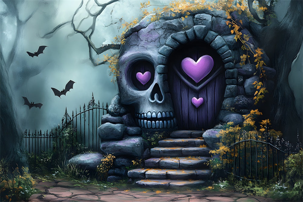 Halloween Nebelwald Skelett Haus Hintergrund RR9-85
