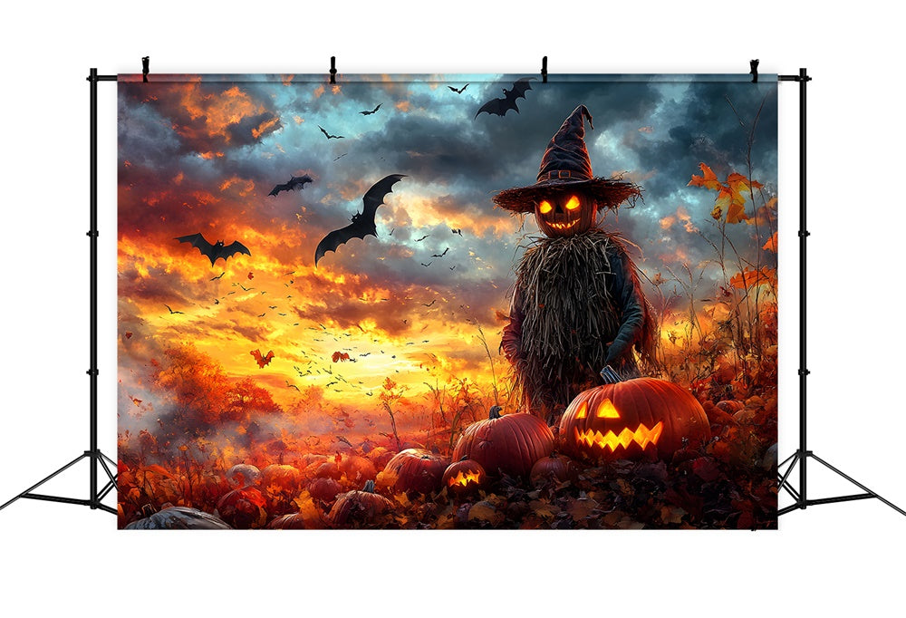 Halloween Kürbisfeld Böse Vogelscheuche Backdrop RR9-88