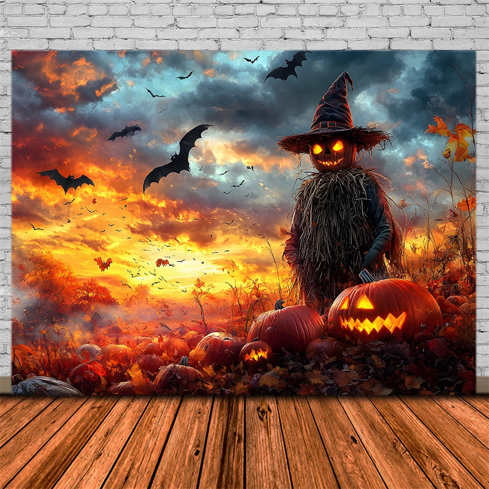 Halloween Kürbisfeld Böse Vogelscheuche Backdrop RR9-88