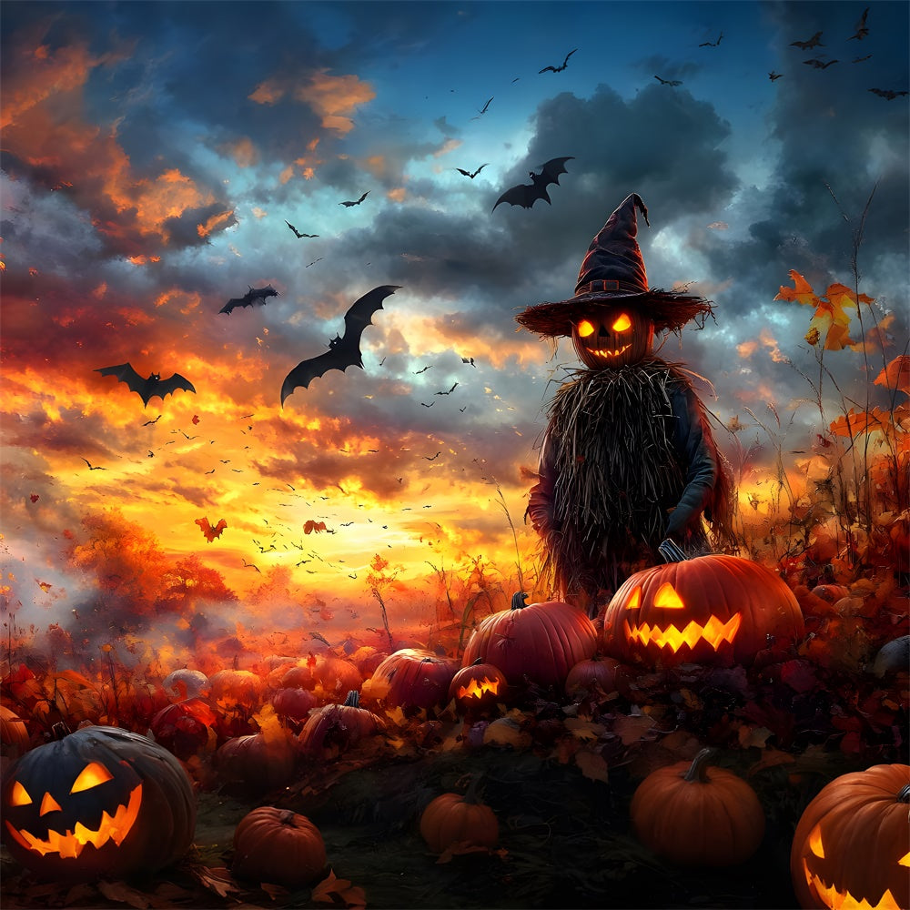 Halloween Kürbisfeld Böse Vogelscheuche Backdrop RR9-88