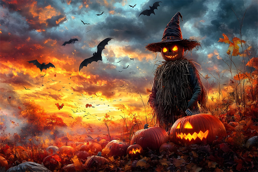 Halloween Kürbisfeld Böse Vogelscheuche Backdrop RR9-88