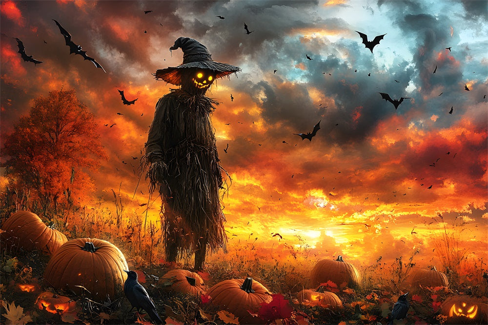 Halloween Sonnenuntergang Fledermäuse Kürbis Vogelscheuche Backdrop RR9-89