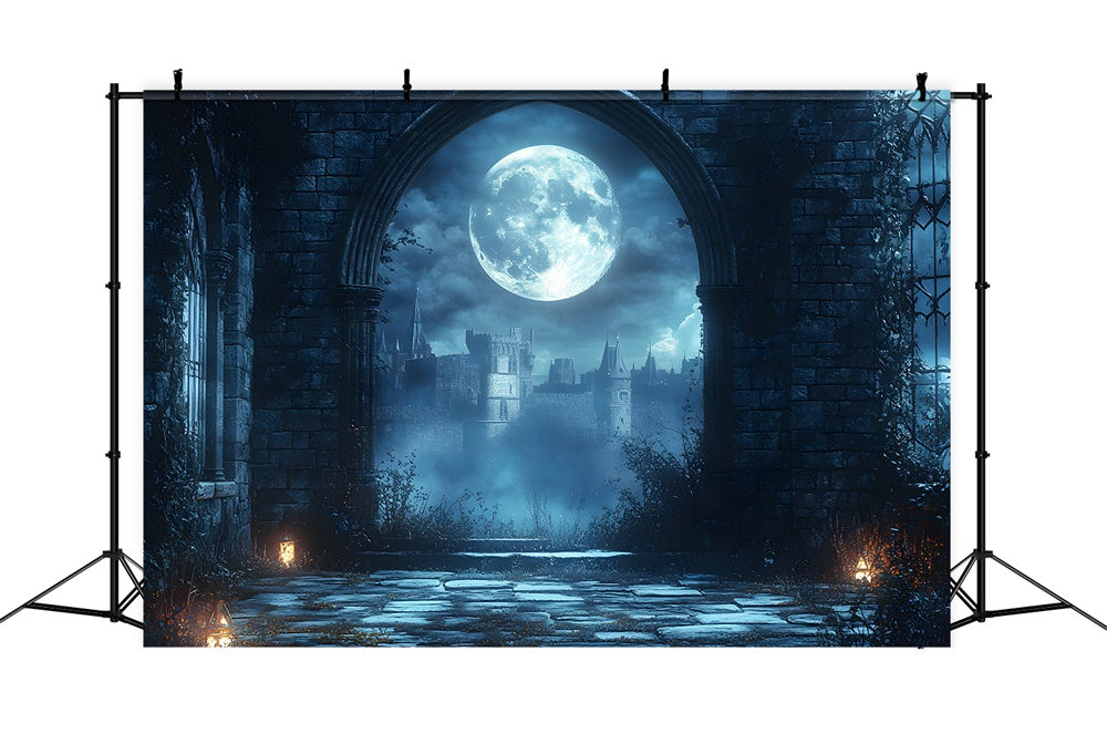 Halloween Vollmond Schloss Bogen Tür Hintergrund RR9-93