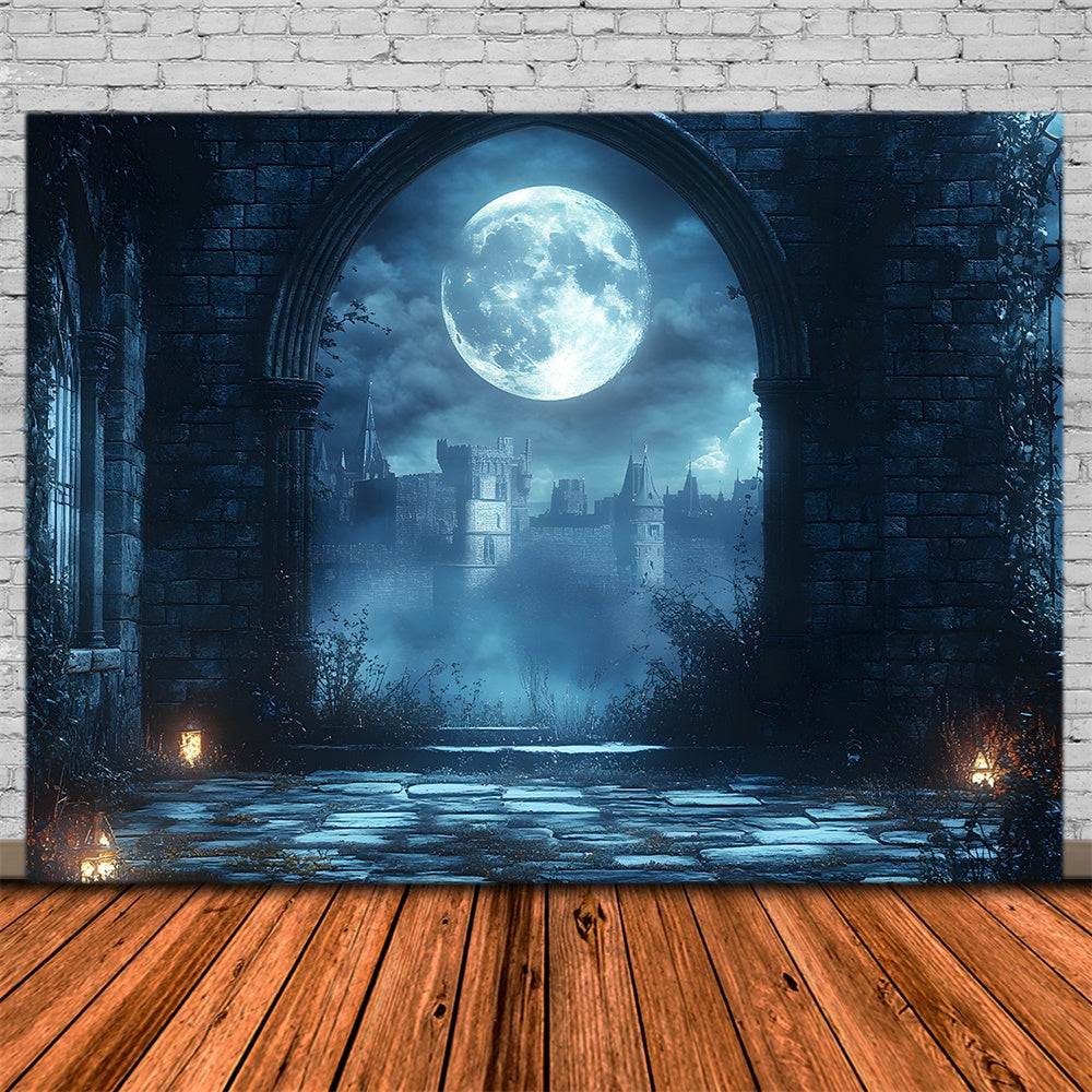 Halloween Vollmond Schloss Bogen Tür Hintergrund RR9-93