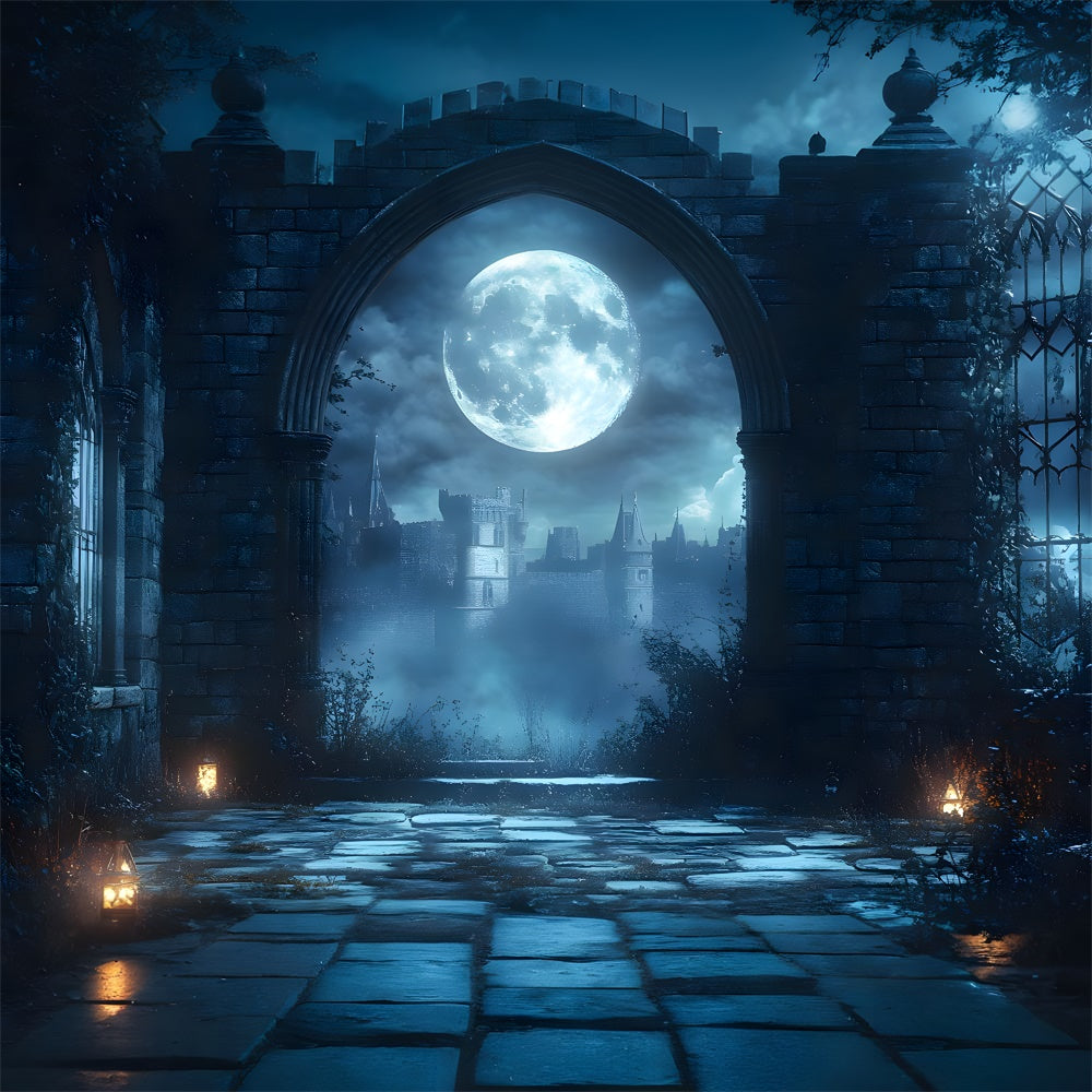 Halloween Vollmond Schloss Bogen Tür Hintergrund RR9-93