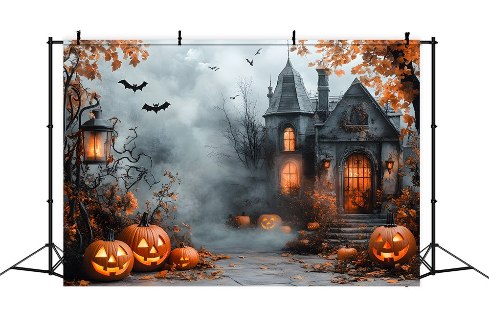 Halloween Spukhaus Nebliger Wald Hintergrund RR9-96