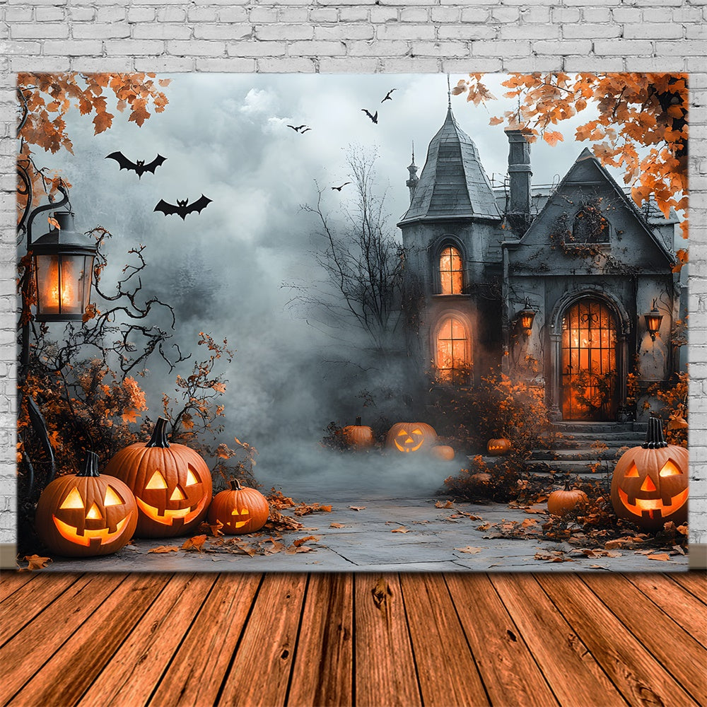 Halloween Spukhaus Nebliger Wald Hintergrund RR9-96