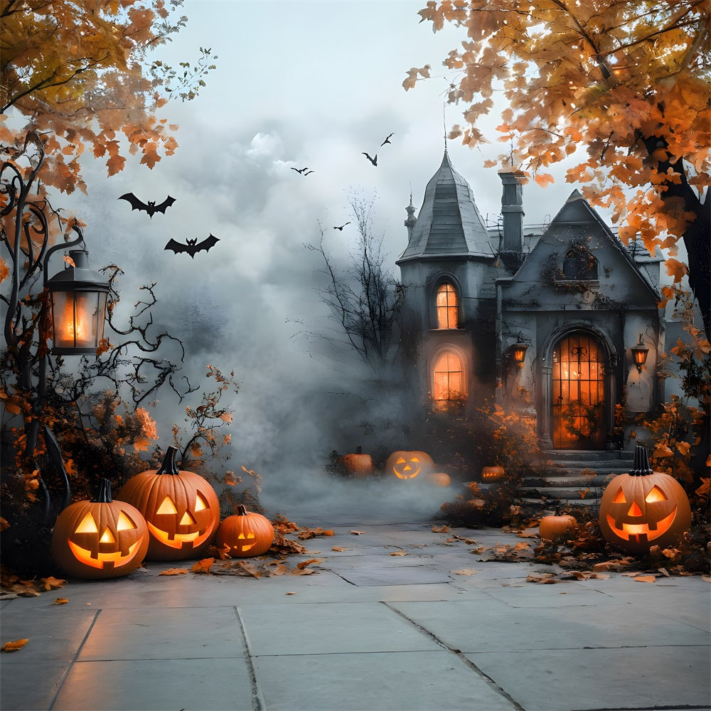 Halloween Spukhaus Nebliger Wald Hintergrund RR9-96