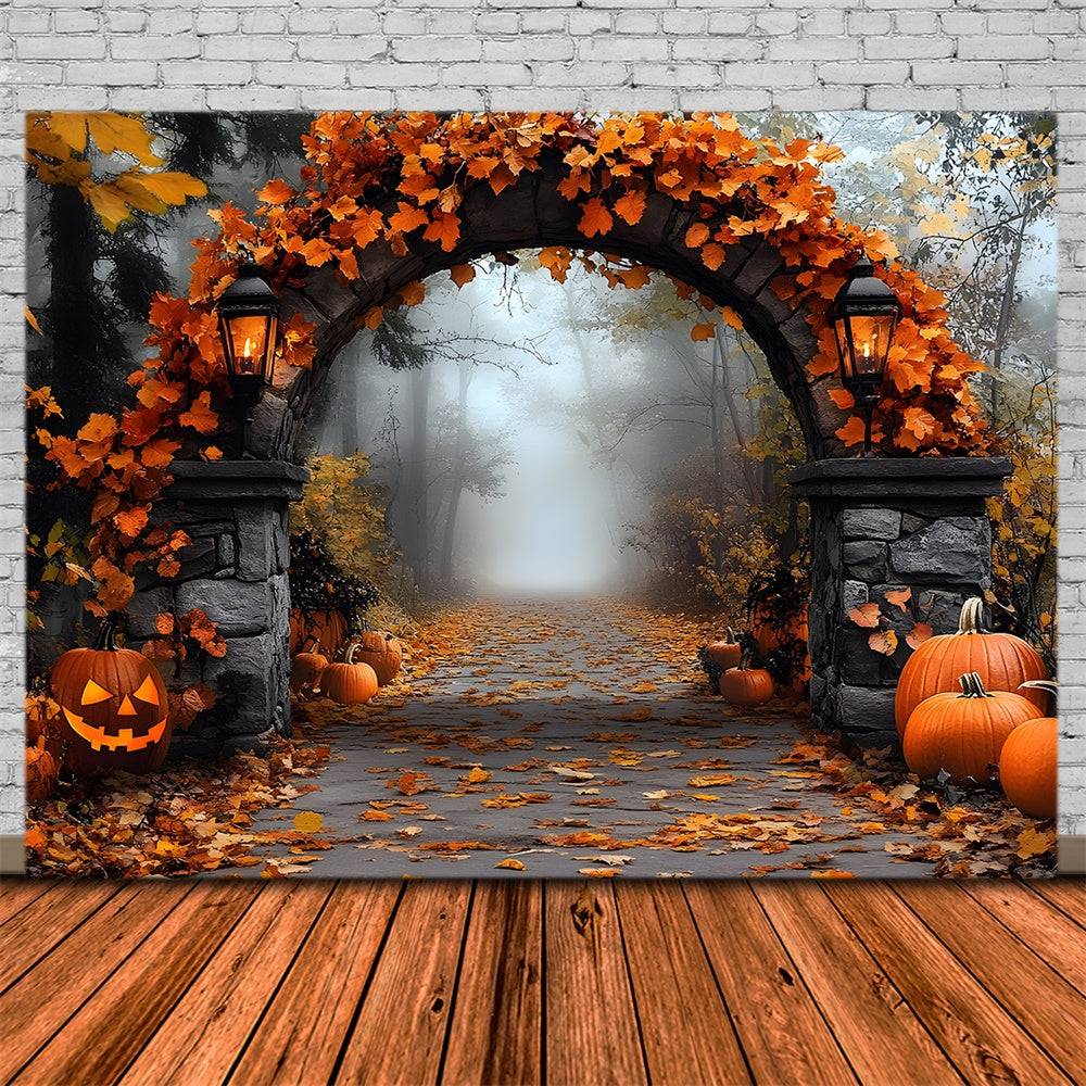 Halloween Steinbogen Ahornblätter Backdrop RR9-97
