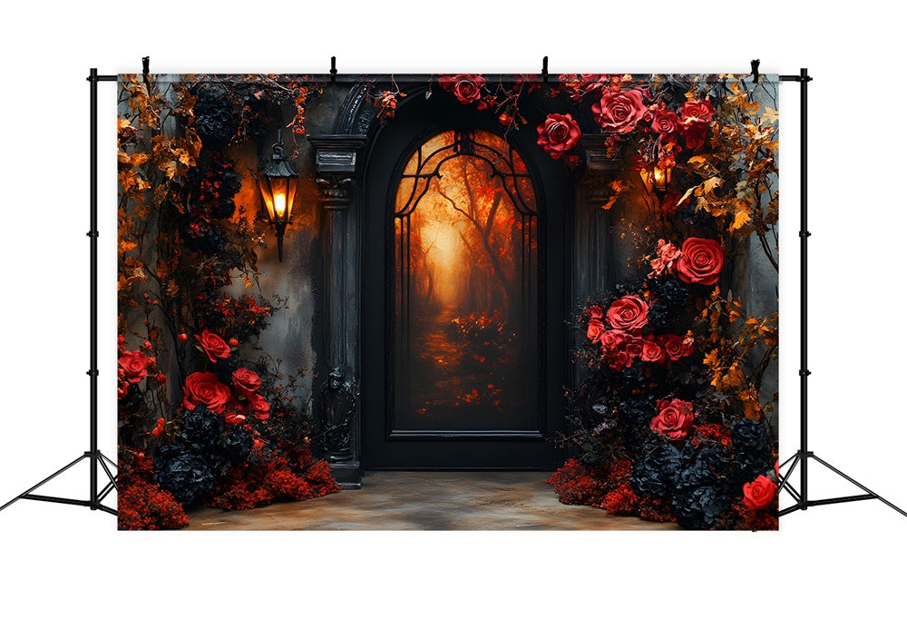 Halloween Bogen Tür Blumen Girlande Hintergrund RR9-98