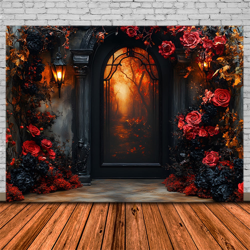 Halloween Bogen Tür Blumen Girlande Hintergrund RR9-98