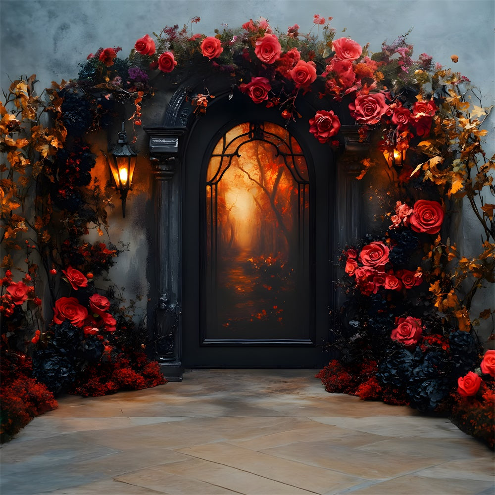 Halloween Bogen Tür Blumen Girlande Hintergrund RR9-98