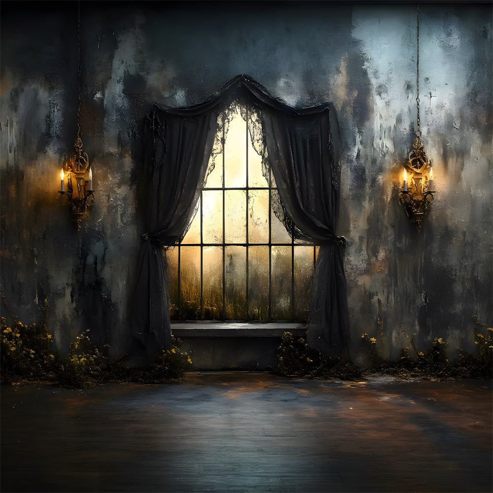 Halloween Gesprenkelte Wand Schwarzer Vorhang Fenster Backdrop RR9-99