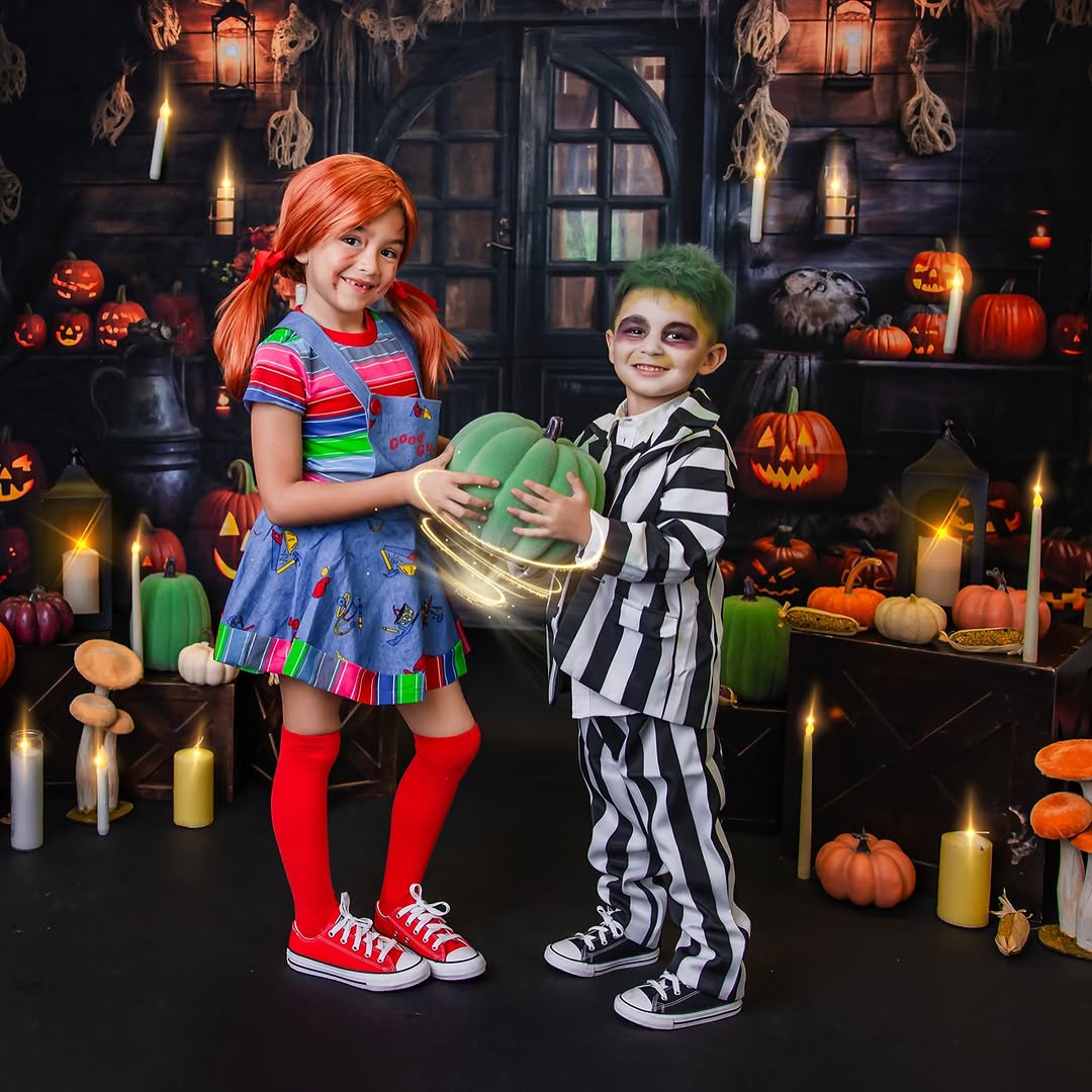 Holzhaus Halloween Kürbisse Fotokulisse RR7-99