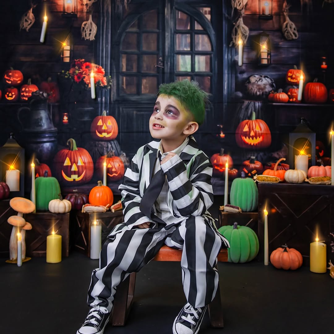 Holzhaus Halloween Kürbisse Fotokulisse RR7-99