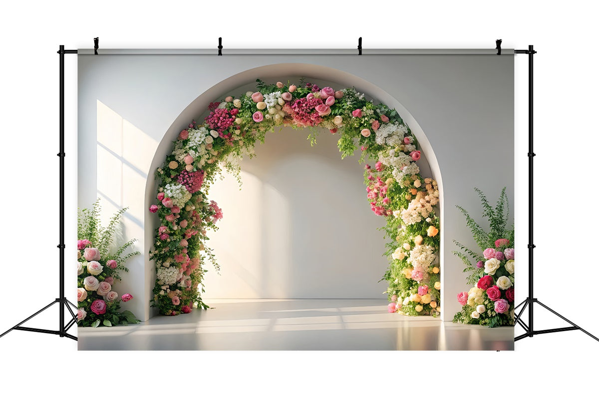 Frühlings-Fotokulissen Romantische Rosa Blumenbogen-Hintergrundkulisse TWW2-21