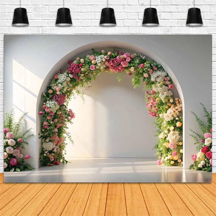 Frühlings-Fotokulissen Romantische Rosa Blumenbogen-Hintergrundkulisse TWW2-21