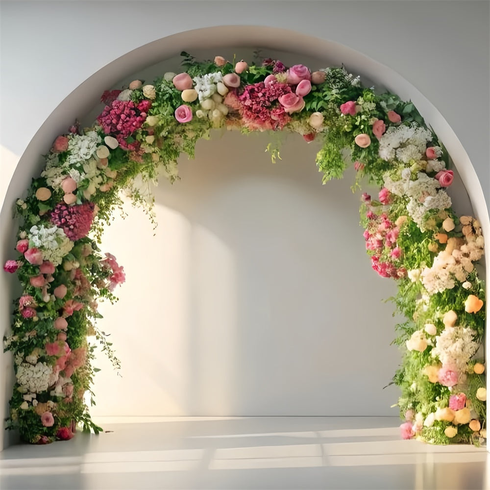 Frühlings-Fotokulissen Romantische Rosa Blumenbogen-Hintergrundkulisse TWW2-21