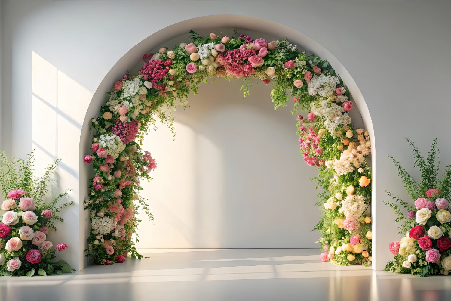 Frühlings-Fotokulissen Romantische Rosa Blumenbogen-Hintergrundkulisse TWW2-21