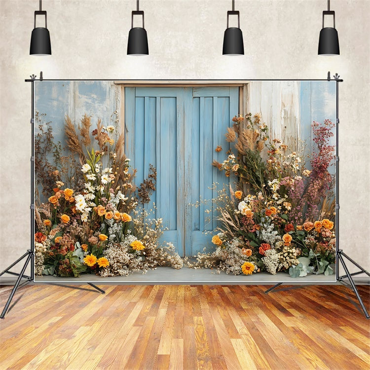 Frühlingsfotokulissen Helle florale Holztür-Hintergrundkulisse TWW2-27