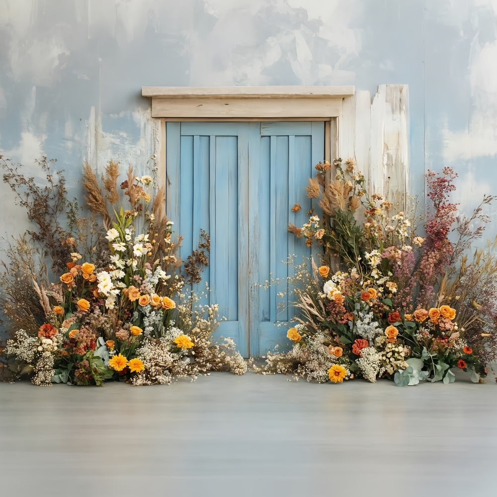 Frühlingsfotokulissen Helle florale Holztür-Hintergrundkulisse TWW2-27