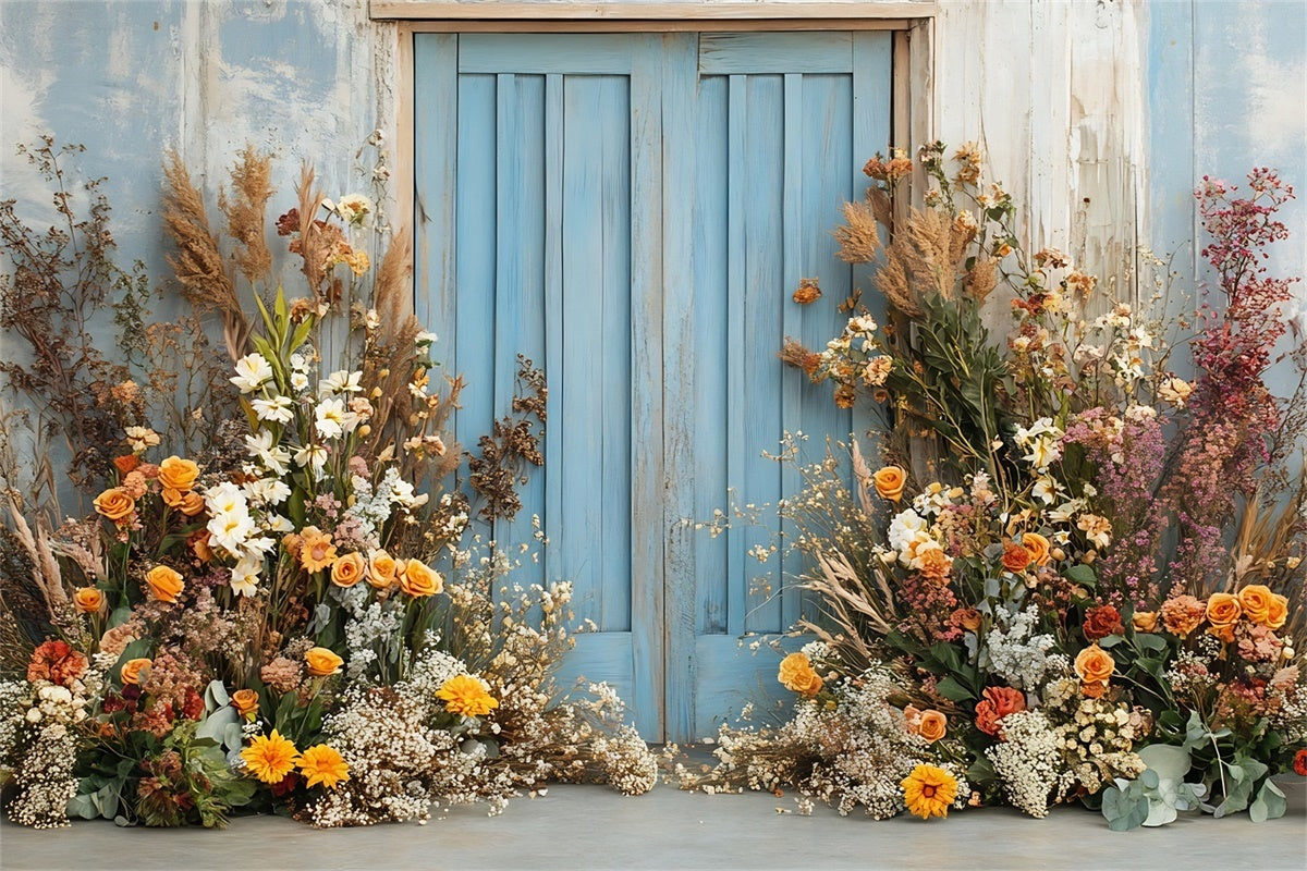 Frühlingsfotokulissen Helle florale Holztür-Hintergrundkulisse TWW2-27
