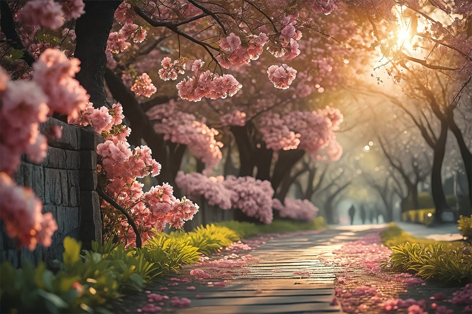 Frühling Fotohintergrund Gelassener Kirschblütenweg Hintergrund TWW2-29
