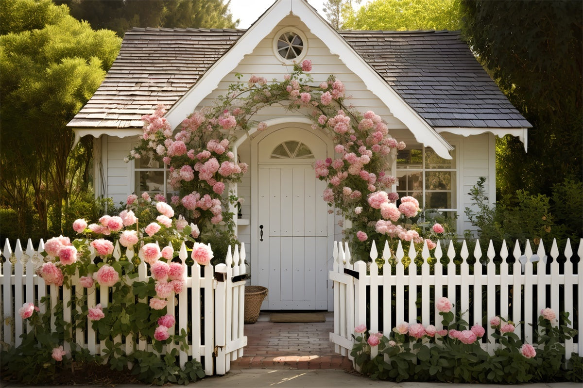 Frühling Fotokulissen Weißes Cottage Rose Gate Backdrop TWW2-7