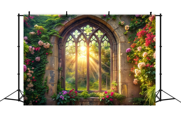Frühlingsfotokulisse Verzauberte Efeu bedeckte Fenster Kulisse TWW2-8
